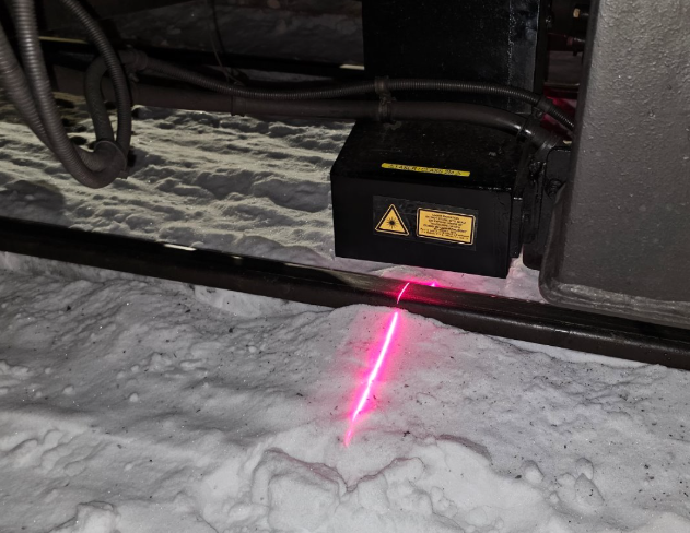 Figure: Installed laser sensors currently focused on measuring lateral position and gauge. 